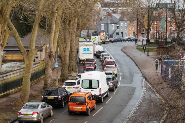 Busy traffic in Shrewsbury due to the roadworks