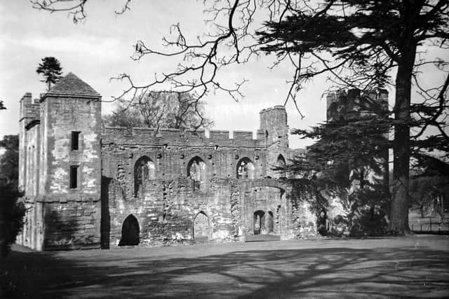 This undated print of Acton Burnell Castle from the Shropshire Star archives has written in pencil on the back 'well-kept lawn behind castle.' The picture is possibly dated between the late 1940s and the 1950s