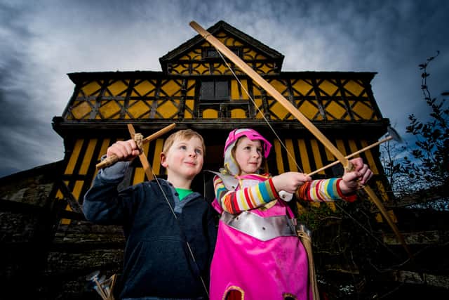 There's so much to do at Stokesay Castle: here we see four-year-old Benjamin Waddington and six-year-old Ruby Waddington enjoying medieval activities in 2017. The castle continues to hold plenty of activities for all ages