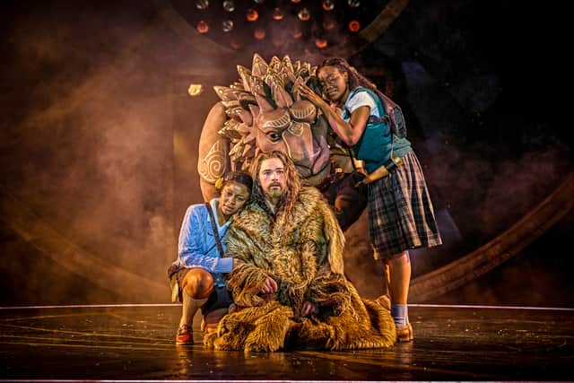 Kudzai Mangombe as Lucy, Staton Wright as Aslan and Joanna Adaran as Susan.