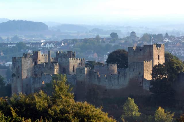 Autumn creeps up on Ludlow Castle in this misty morning shot. This picture was taken from Whitcliffe Common over the castle and into the town
