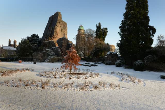 Bridgnorth Castle grounds, following morning snow fall in 2017