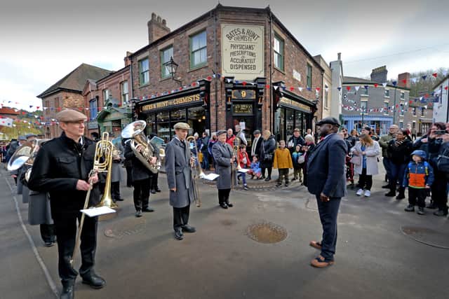 Wellington Brass Band playing as part of Blists Hill's birthday celebrations