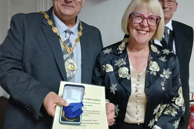 Alison Bates, chair of the Market Drayton Pézenas Twinning Association, was recognised for her commitment to maintaining the town’s cherished international relationship with its twin town in France. Photo: Market Drayton Town Council