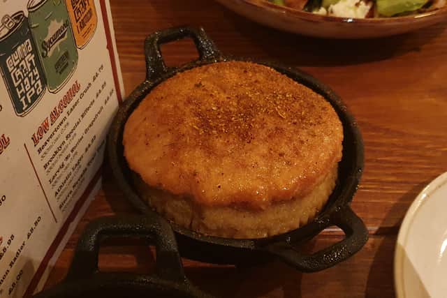The cornbread adds to the meal as a tasty counterpoint
