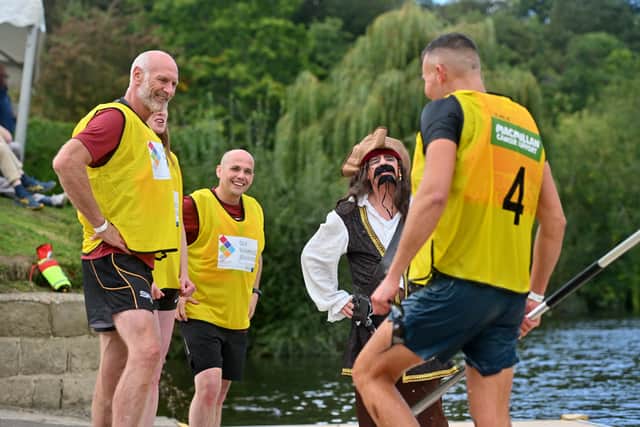 Pirate Grant Williams with his team at the Coracle World Championships in Shrewsbury