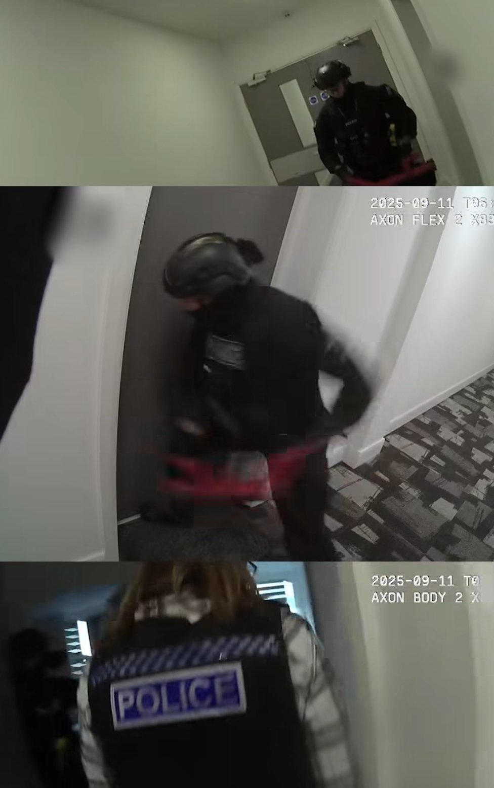'Freeze!' Watch as police bash down door and arrest three in drugs bust ...