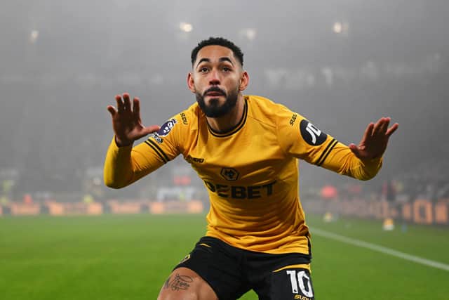 Matheus Cunha celebrates scoring against Manchester United (Photo by Shaun Botterill/Getty Images)
