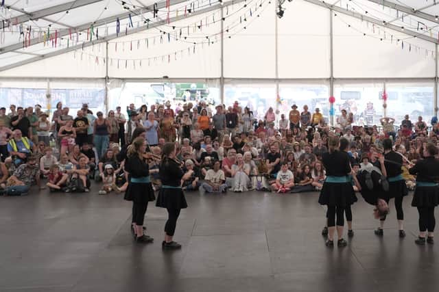 Youngsters perform to a packed audience in the tent at Shrewsbury Folk Festival. Photo: John Hooper