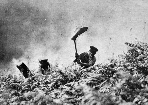 A famous picture from the drought of 1976 as firemen battle with the flames on Haughmond Hill.