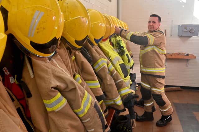 Peter Smith, is getting ready to join the team. He we still be a butcher but will be on call when he finishes that shift. He starts training in Telford next and will soon be on the engine with the crew. Pictured in his kit.
