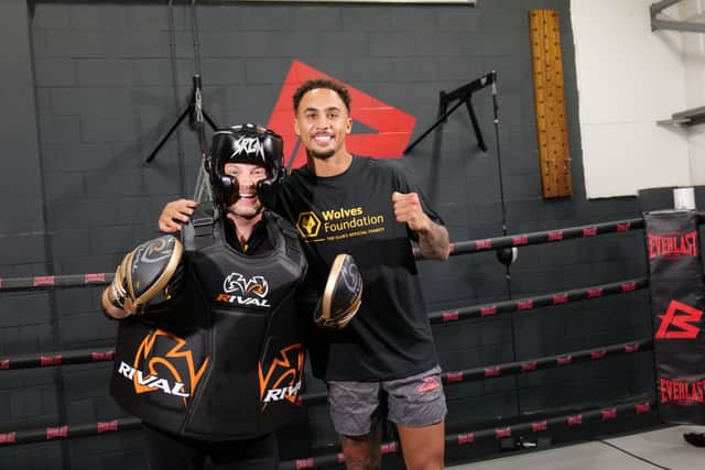 Foundation ambassador Mark Rhodes pictured with top boxer Ben Whittaker as part of the filming for the strategy launch video. Credit: Wolves Foundation