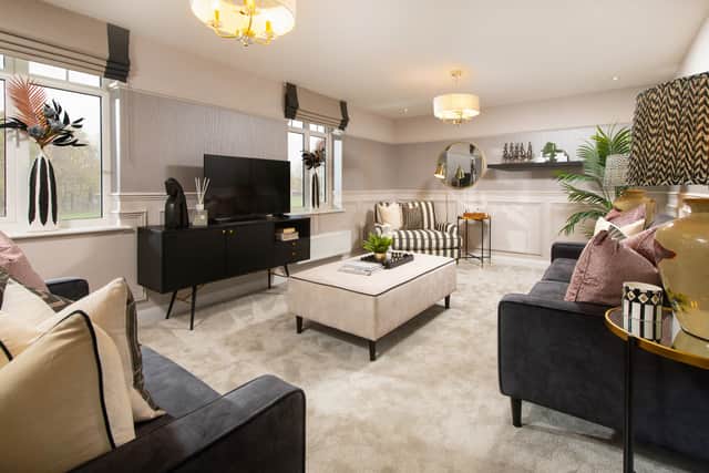 The living room in the a show home at Hughes Meadow