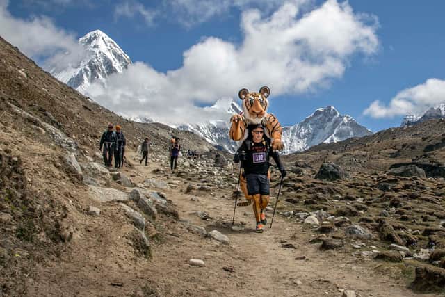 Paul Goldstein running the Everest marathon. Photo: Paul Goldstein/SWNS