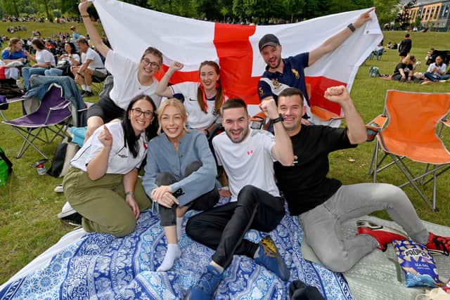 England fans watch the big match on the giant screen at Telford Town Park