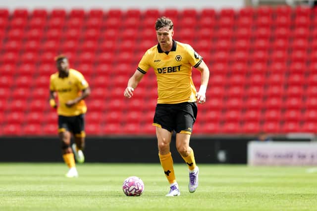 STOKE ON TRENT, ENGLAND - JULY 26: Jorgen Strand Larsen of Wolverhampton Wanderers runs with the ball during the pre-season friendly match between Stoke City and Wolverhampton Wanderers at Bet365 Stadium on July 26, 2025 in Stoke on Trent, England. (Photo by Wolverhampton Wanderers FC/Wolves via Getty Images)