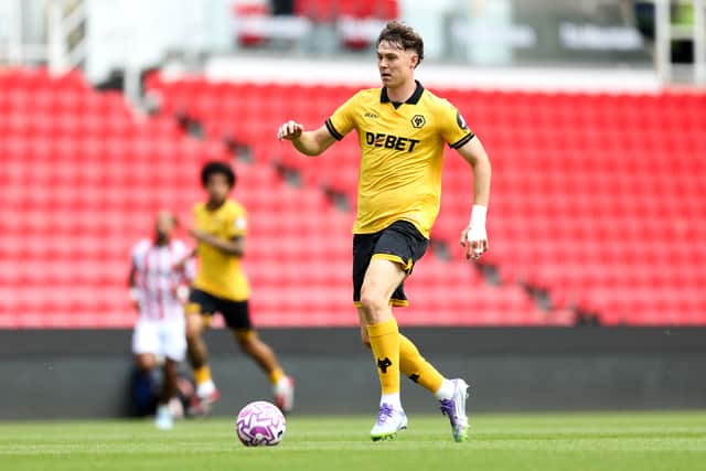 STOKE ON TRENT, ENGLAND - JULY 26: Jorgen Strand Larsen of Wolverhampton Wanderers runs with the ball during the pre-season friendly match between Stoke City and Wolverhampton Wanderers at Bet365 Stadium on July 26, 2025 in Stoke on Trent, England. (Photo by Wolverhampton Wanderers FC/Wolves via Getty Images)