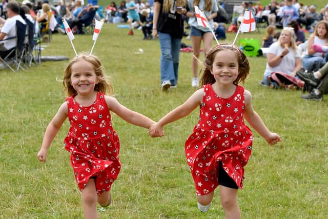 Sisters Coral, six, and Ivy, five, at Telford's screening of the Women's Euros 2025 final
