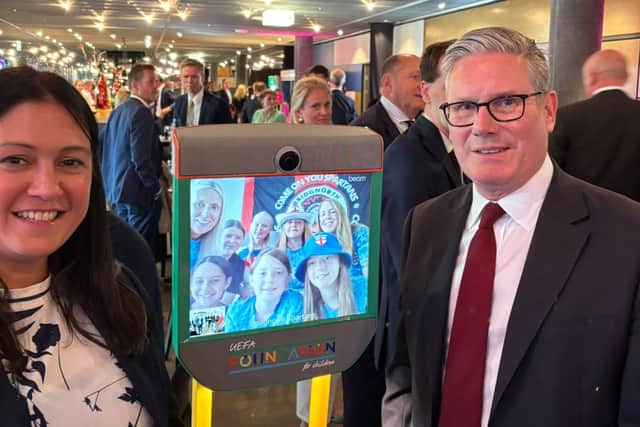 Prime Minister Sir Keir Starmer (right) interacted with the Bridgnorth Spartans players