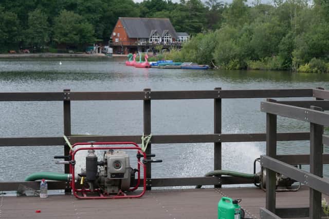 One of the pumps which has been in action trying to re-oxygenate the water at Llandrindod Wells lake. Image by Andy Compton