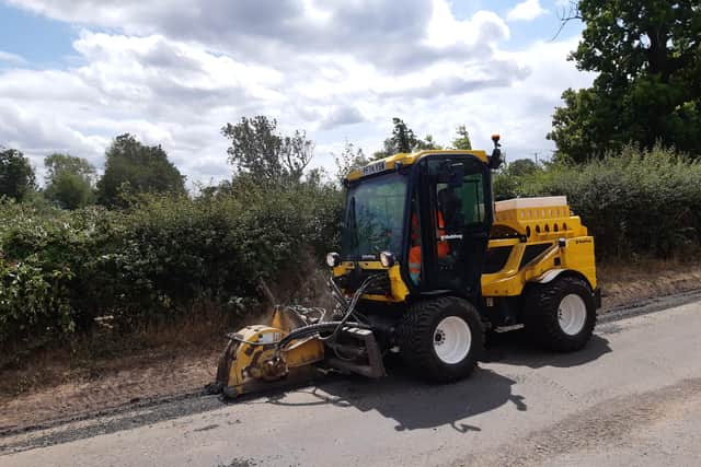 A Multihog planer machine used to repair a road near Stapleton in Shropshire. Picture: LDRS