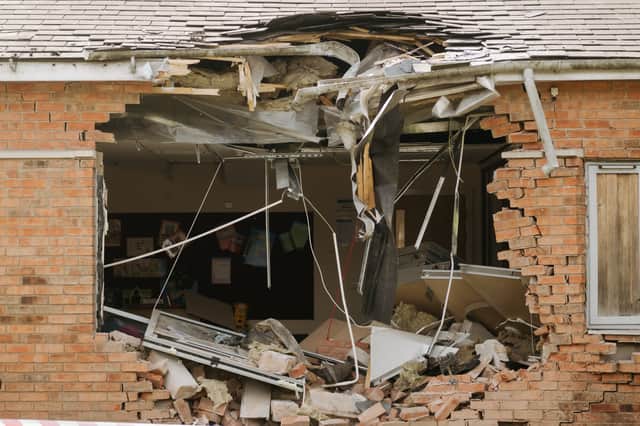 The aftermath of the lorry crashing into Ludlow's Youth Centre. The damage has closed the centre and forced the relocation of services to another site in Ludlow, with assessments taking place for repairs and rebuilding work taking place