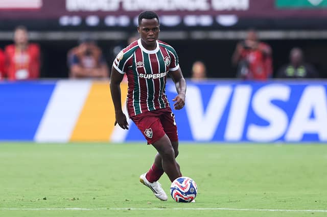 ORLANDO, FLORIDA - JULY 04: Jhon Arias #21 of Fluminense FC controls the ball during the FIFA Club World Cup 2025 quarter final match between Fluminense FC and Al Hilal at Camping World Stadium on July 04, 2025 in Orlando, Florida. (Photo by Megan Briggs/Getty Images)