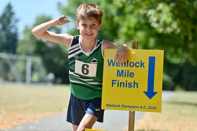 Jacob Dalzell, nine, from Picklescott wins the first mile race