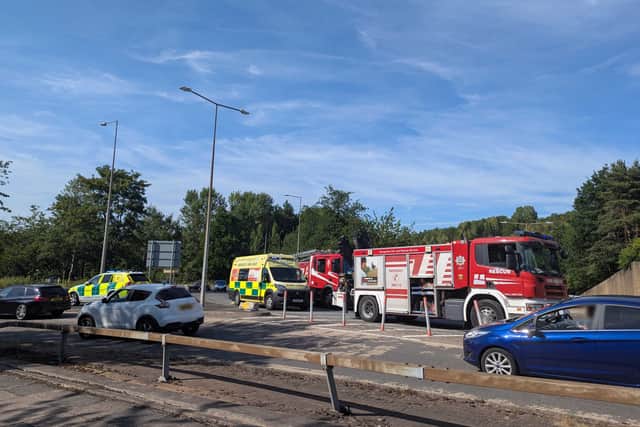 Emergency services at the scene of the crash on Holyhead Road near the Greyhound Roundabout