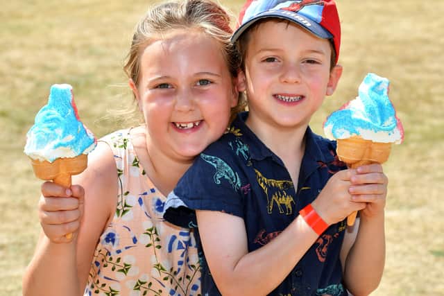 Jocelyn Scanlan and her brother Tommy enjoying their ice creams at the Wrekin Eatin' food festival