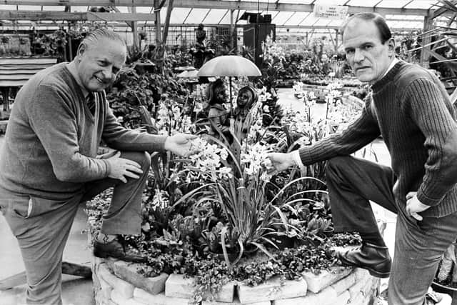 Percy Thrower was a much-loved gardening expert on the BBC children’s programme Blue Peter. He was also a renowned horticulturalist, proudly based in Shropshire. He is pictured here in 1986 with business partner Duncan Murphy at the Percy Thrower Gardening Centre.