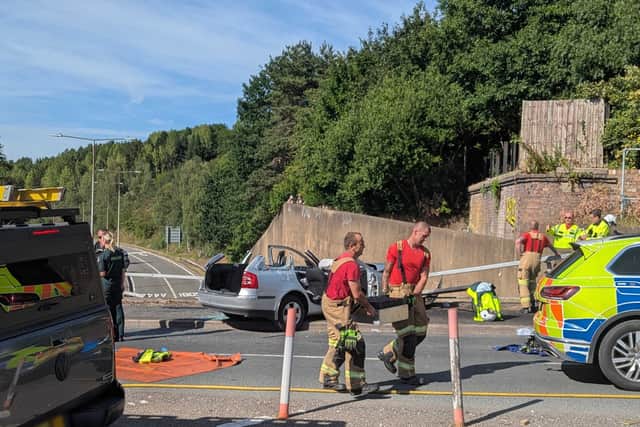 The car crashed into a barrier above the A442 Eastern Primary in Telford after the driver suffered a "suspected medical episode"