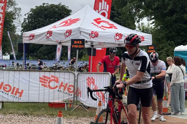 Competitors go out on the bike course. Picture: Sue Austin