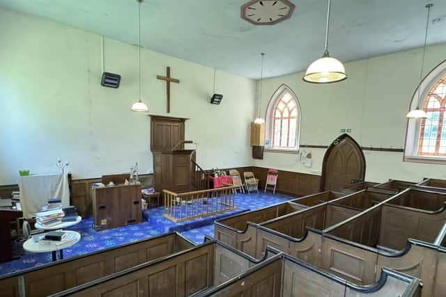 Inside Knockin Heath Methodist Chapel that had retained several original features including its tiered box pews. Picture: Halls Estate Agents/Rightmove