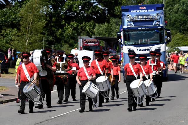 A marching band bring pomp and circumstance to Shifnal Carnival