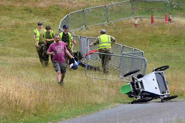 A competitor flips his vehicle