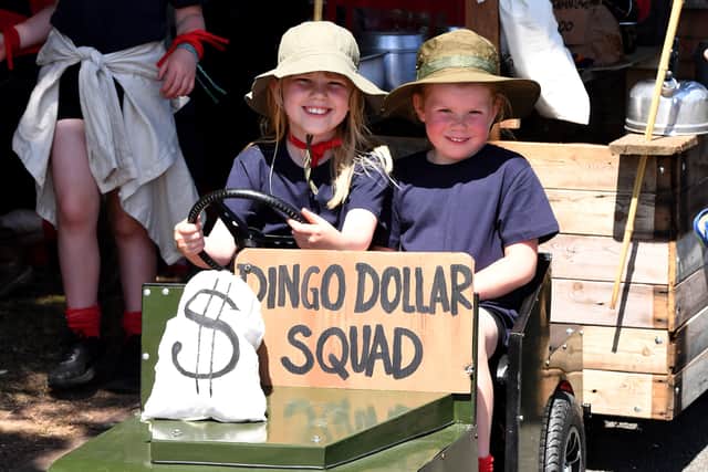 The Gamble Family, aka the Dingo Dollar Squad, won the walker's award at Shifnal Carnival