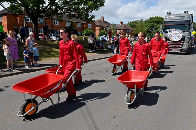 The Red Barrows did some formation wheelbarrowing to entertain the crowd