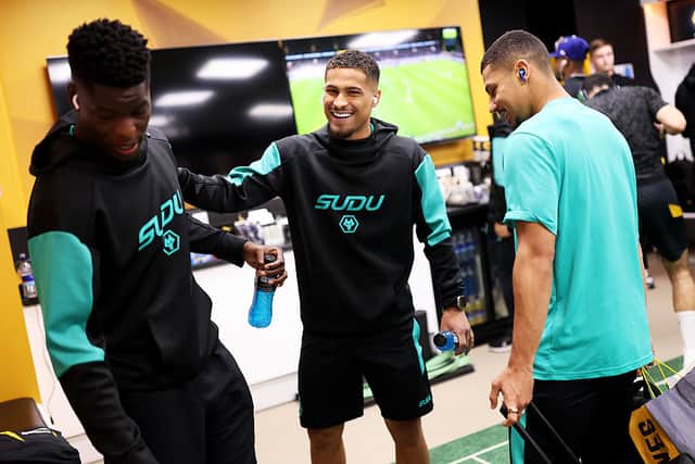 Marshall Munetsi, Joao Gomes and Andre (Photo by Jack Thomas - WWFC/Wolves via Getty Images)