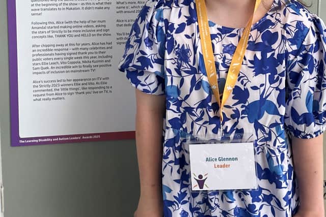 Alice Glennon, 19, has been named as a winner in the 'Advocacy, Policy and Media' category of the Learning Disability and Autism Leaders' Awards 2025.