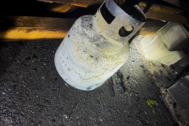 A gas cylinder that was bravely removed from the fire. Picture: Market Drayton Fire Station