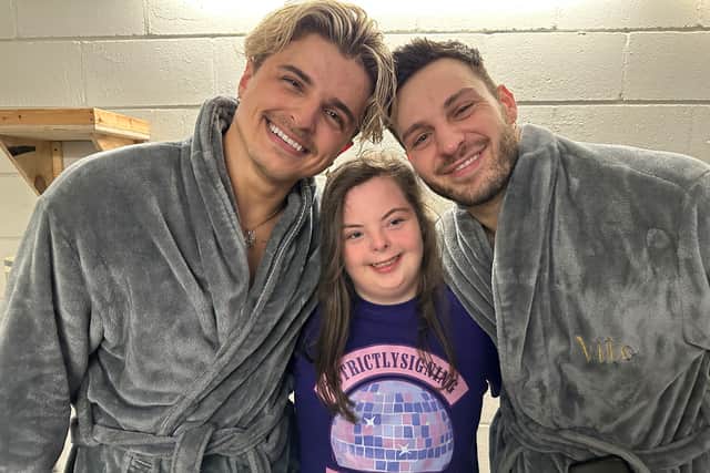 Alice Glennon, 19, with stars of Strictly Come Dancing.
