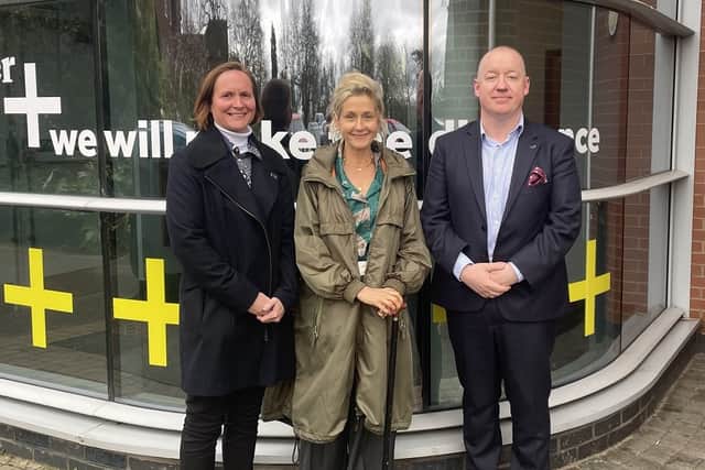 Ruth Ross and British Chambers of Commerce president Martha Lane-Fox at Harper Adams with Ken Sloan