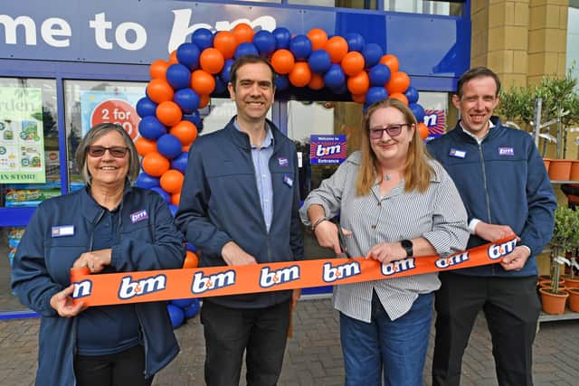 The new B&M store opened on Saturday, May 31. Pictured from left to right is Tina Wallis, James Wilkinson, Erin Aston from Telford Crisis Support and Gary Steadman
