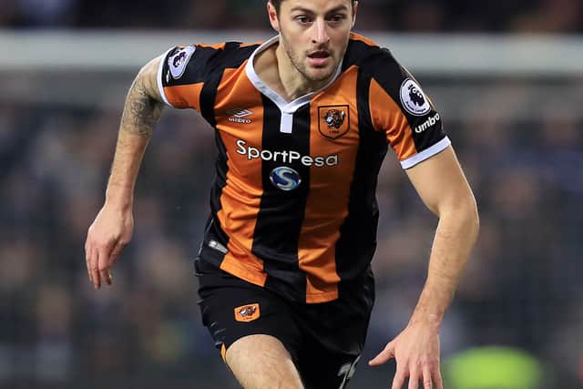 Ryan Mason playing for Hull City, where he was forced to retire after he suffered a fracture skull against Chelsea in January 2017.