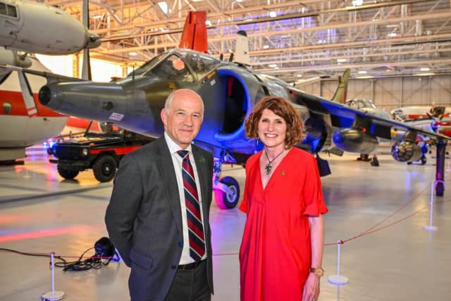 Director of defence capability at BAE Systems Sir Stuart Atha with Maggie Appleton, RAF Museum CEO. Picture: RAF Museum