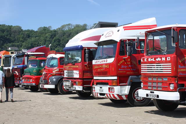 The vintage lorries on Pendine Sands Beach. Picture: EA Bates.