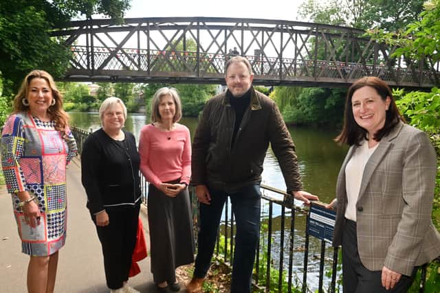 Labour's Toby Perkins with Siobhan Connor from Shrewsbury Flood Action Group, Councillor Rosemary Dartnall, Councillor Kate Halliday and Shrewsbury MP Julia Buckley