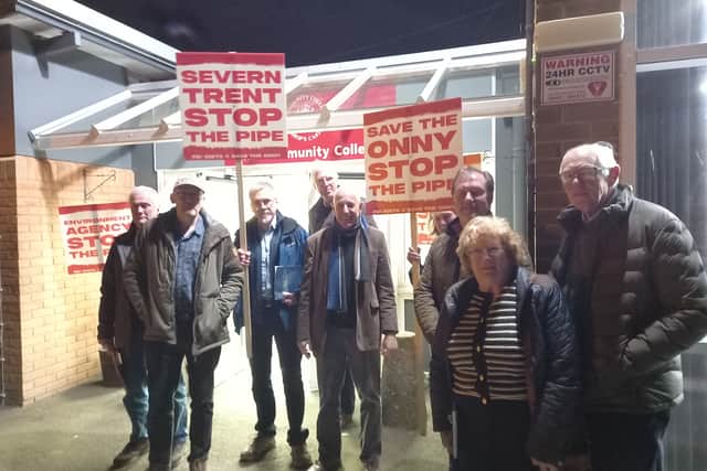 Campaigners outside The Community College, Bishop's Castle, protesting against plans to build a pipeline that would transfer wastewater from the town to the River Onny. Picture: LDRS