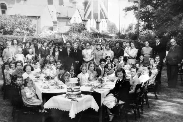 Reader Dylis Martin, front, second from left, celebrating with friends in Havelock Road, Shrewsbury